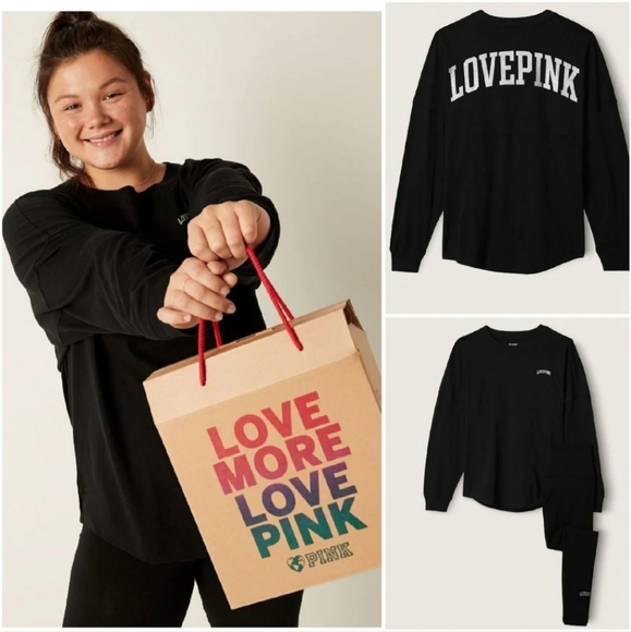 PINK Victoria's Secret Tops - Victorias Secret PINK Gift Set Varsity Outfit Black Shine